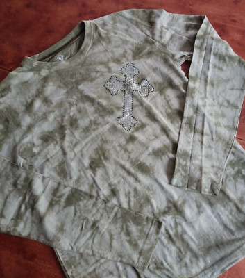 NWT VIGOSS VIGO Tie Dye Green  Long Sleeve EMBELLISHED T-Shirt Mens M