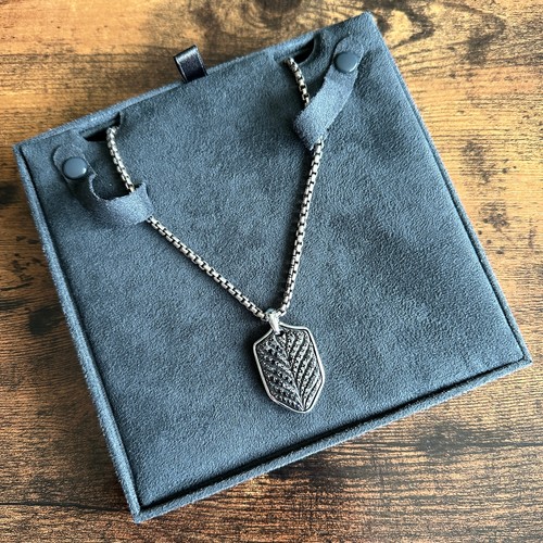 David Yurman Shield Pendant w/ Black Diamonds & DY Medium Box Chain Necklace 24"