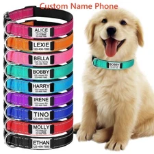 Reflective Nylon Dog Collar Custom Personalized Pet Name ID Tag Adjustable XS-XL