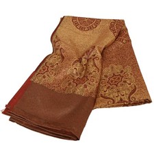 Sanskriti Vintage Cream Woolen Shawl Woven Work Long Stole Soft Scarf Floral