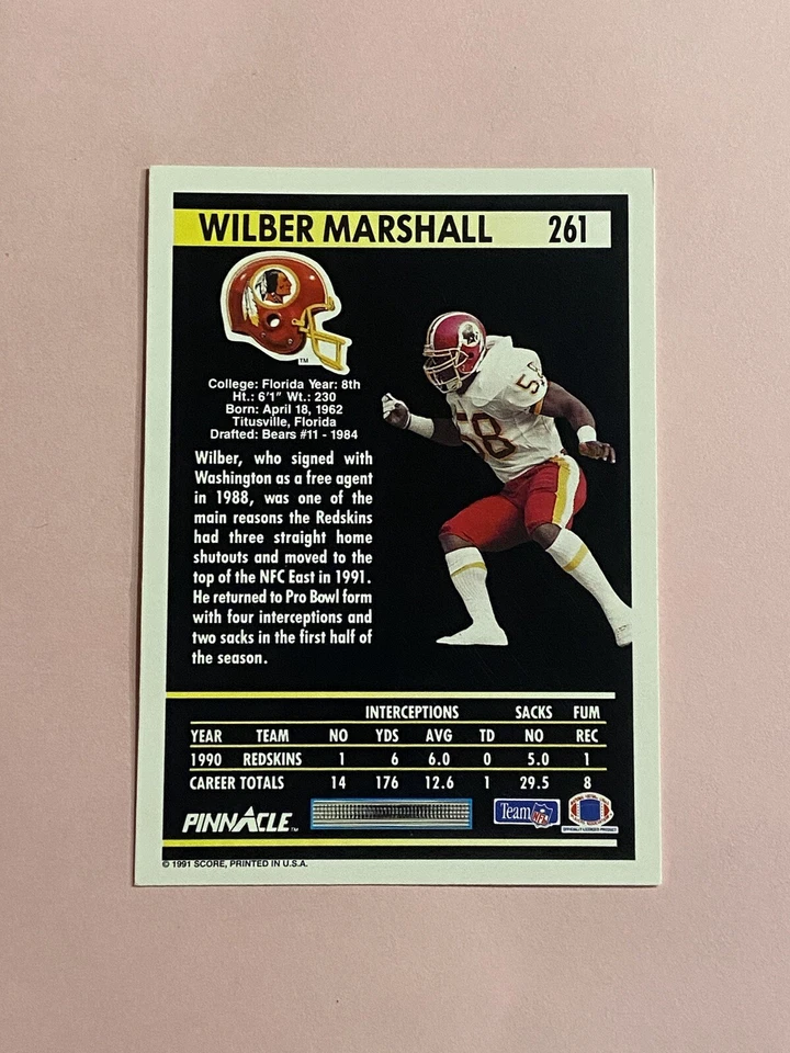 Wilber Marshall 1991 Pinnacle IP Auto Autograph - Image 2 of 2