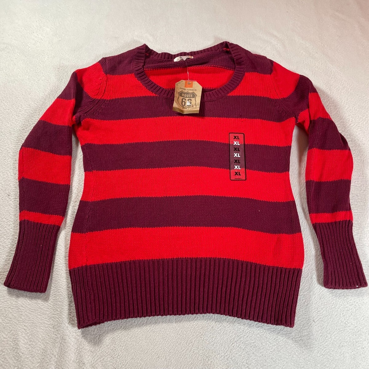 Route 66 Sweater Womens Extra Large Red Striped Waldo Type Batwing