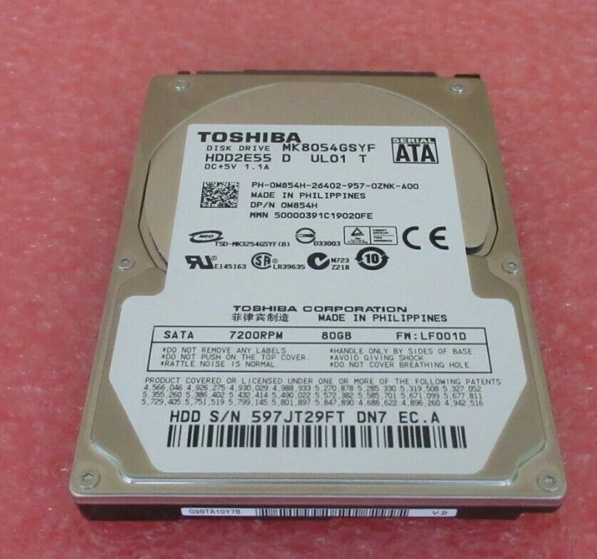Toshiba 80GB HDD 7.2K 2.5" SATA Hard Drive Disk MK8054GSYF M854H - Image 2 of 4