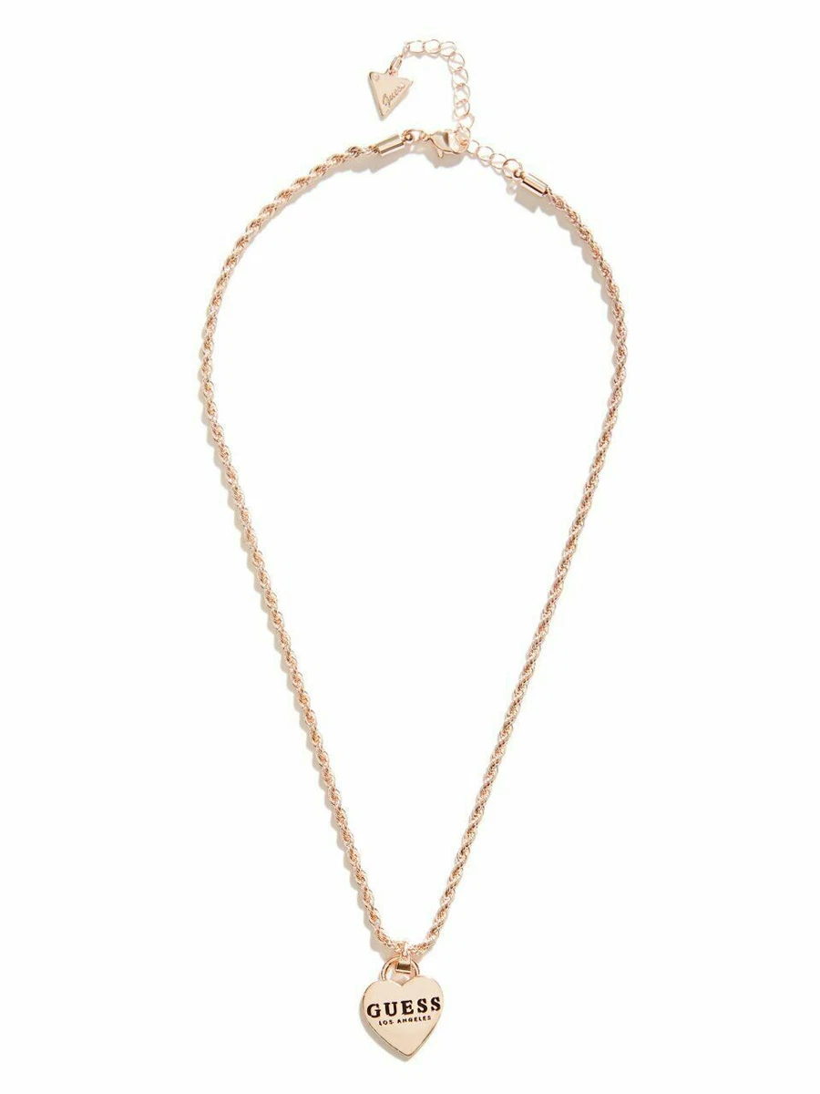 NEW GUESS ROSE GOLD TONE CRYSTAL HEART CHARM PENDANT ROPE CHAIN