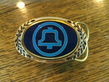 Vintage BELL TELEPHONE Heritage Buckles Enameled Brass Belt Buckle