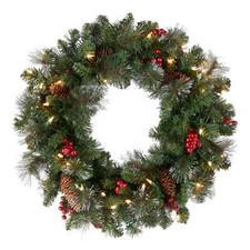 National Tree Company- Holiday Spruce Wreath with Clear Lights - 24"