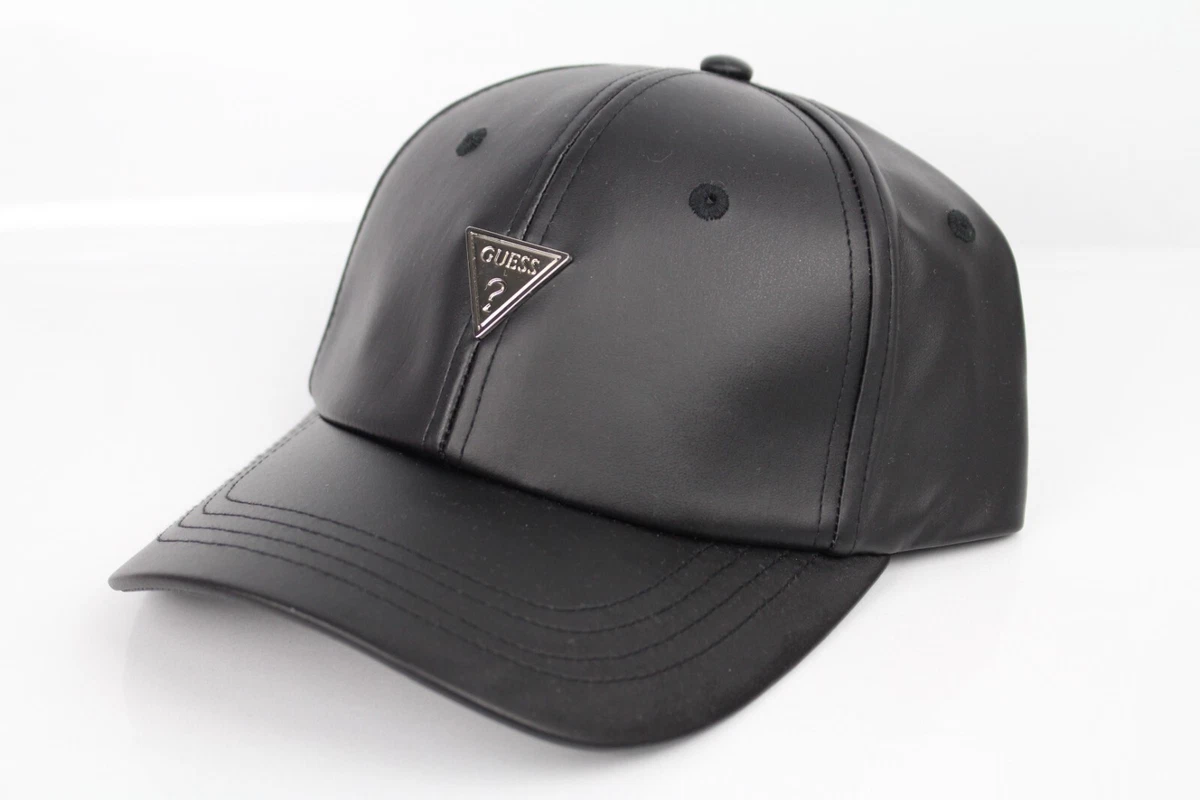 Guess Jeans Women s Baseball Hat Faux Leather Logo Emblem Black eBay