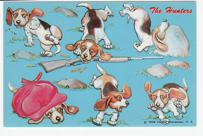 Vintage Postcard Beagle Dogs The Hunters 1959 Cute Dog Illustration Unused
