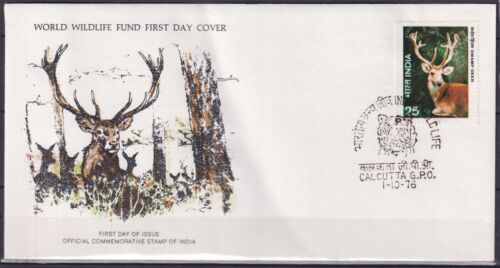 1976 fauna india, WWF, animales salvajes, ciervos FDC - Imagen 1 de 2