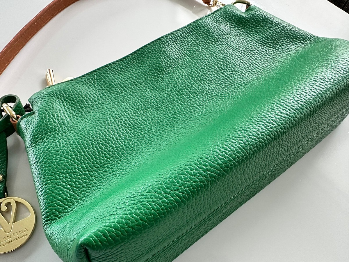 NWT Valentina Made in Italy Green Pebbled Leather Multi-entry