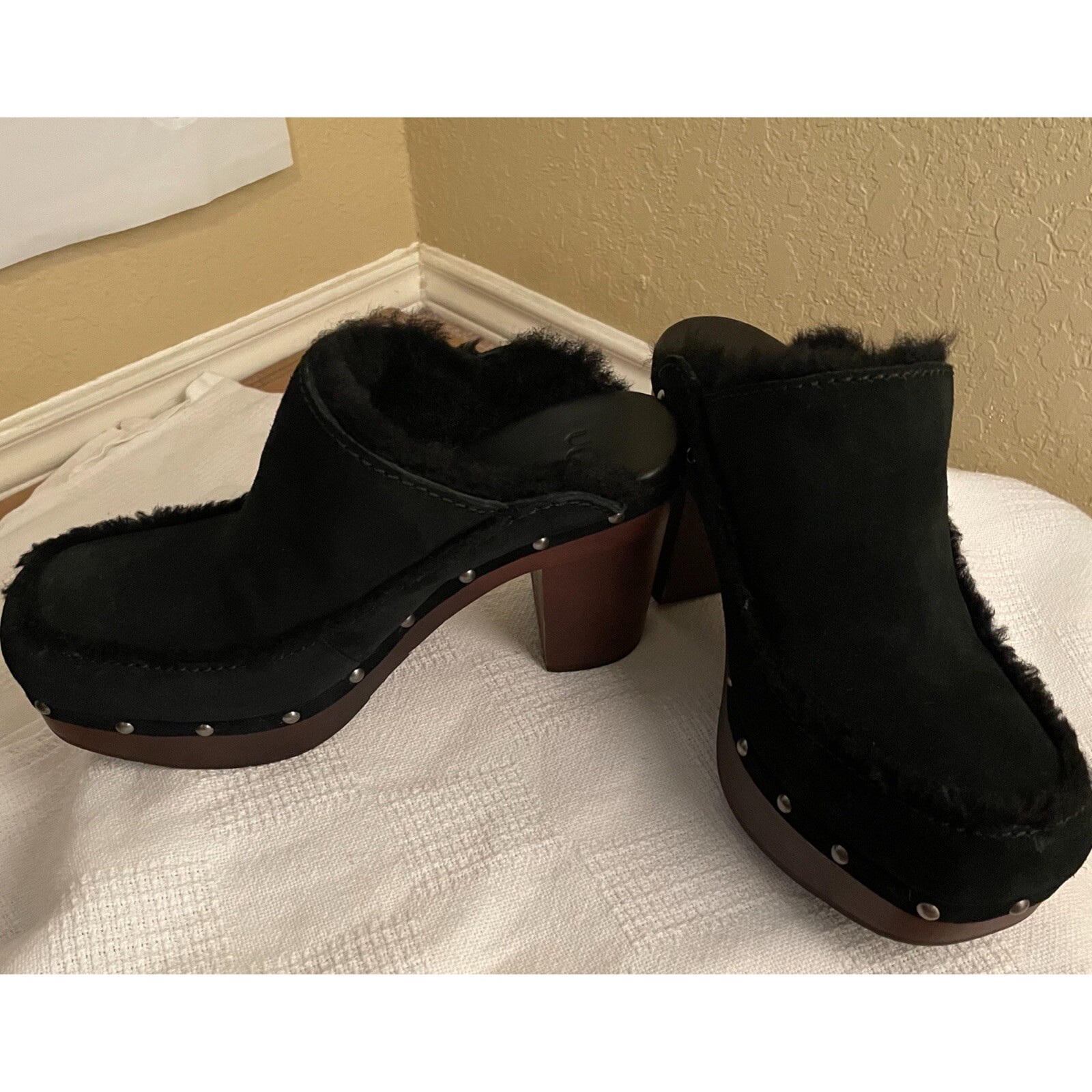 UGG Women's Black Aubriana Heeled Clogs 