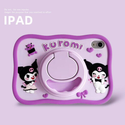 Kuromi Wavy Border Silicone Soft 360°Rotating Bracket TabletCase For Apple iPad6