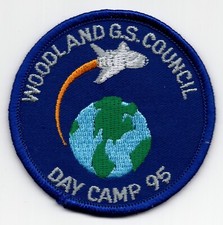 Woodland G.S. Girl Scout Council Day Camp 1995 Patch Plane Shuttle Earth 3"