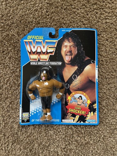 WWF Samu Of The Head Shrinkers Figure Blue Card Ha...