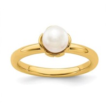Sterling Silver Stack Exp. White FW Cultured Pearl Gold-plated Ring