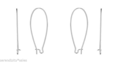 12 Extra Long Silver Plated Stainless Steel Kidney Ear Wires Earrings 47x21mm