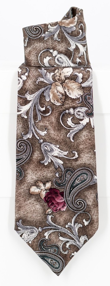 Cravate Homme Stafford 100% Soie - Motif Fleurs Marron/vert/beige - NEUF Sans étiquette