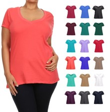 Plus Size V-Neck Short Sleeve Cotton Jersey Tee Shirt Top 1X/1XL  3X/3XL