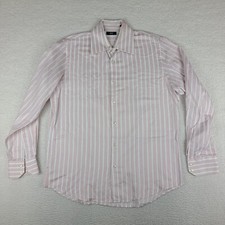 Hugo Boss Shirt Mens 16/41 Pink White Striped Cotton Dress Button Up