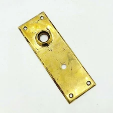 Vintage Brass Doorknob Back Plate Salvage Hardware Thumb Lock Hole 5 5/8" x 2"