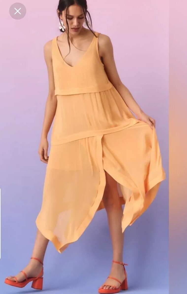 asymmetrical flowy midi dress Anthropologie Orange Flowy Midi Dress with Asymmetrical Hem NWT New size  small
