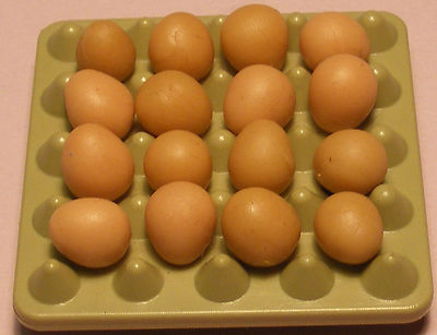 Maßstab 1:12 16 Lose braune Eier in einem Kunststofftablett Tumdee Puppenhaus Huhn