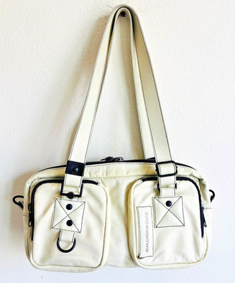 Vintage Mandarina Duck Off-White Leather Bag   Multi-Pocket Design