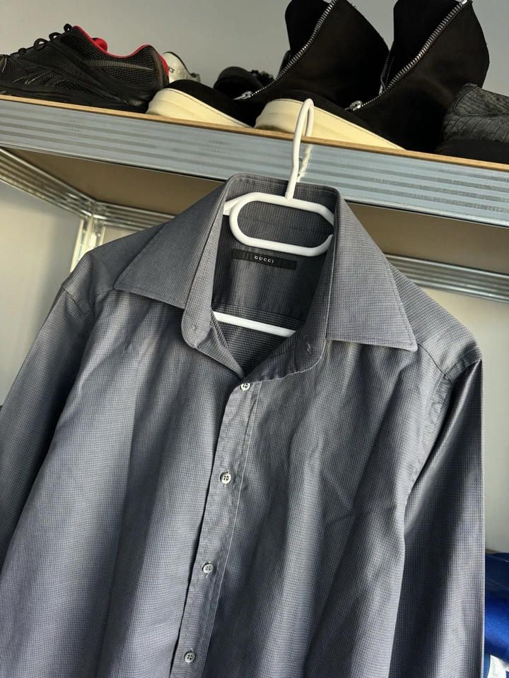 VINTAGE GUCCI by TOM FORD CHECKERED SHIRT BUTTON UP L/S MENS LUXURY SIZE 41/16 - Image 3 of 4