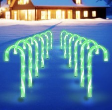 12"Christmas Candy Cane Pathway Lights Green 12pc Incandescent Outdoor Decor NIB