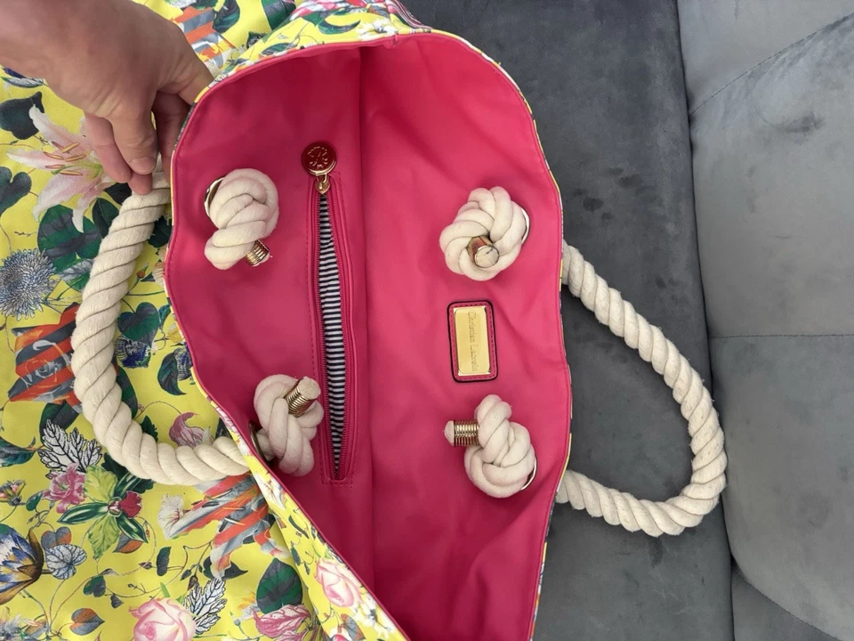 Bolso de Mano Christian Lacroix Grande Floral, Asas de Cuerda, Amarillo/Floral, Bolso, Usado Foto 3 de 4