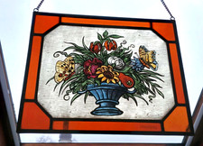 Fensterbild Bleiverglasung "Bernhardt" Jugendstil Blumenbouquet Schmetterlinge