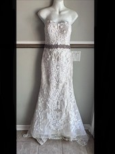 Oleg Cassini Ivory Strapless Beaded Lace Sheath Wedding Dress CWG738 Women s 8