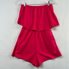 Davi & Dani Romper Womens Small Fuchsia Strapless Ruffle Elastic Waist Pink NEW