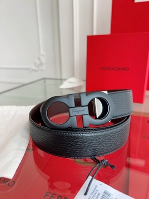 Salvatore Ferragamo Men's Black Leather Double Gancini Belt Can-be
