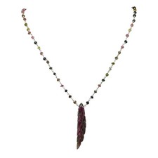 Natural Multi Tourmaline Leaf Necklace 925 Silver Chain Carved Center Tourmaline