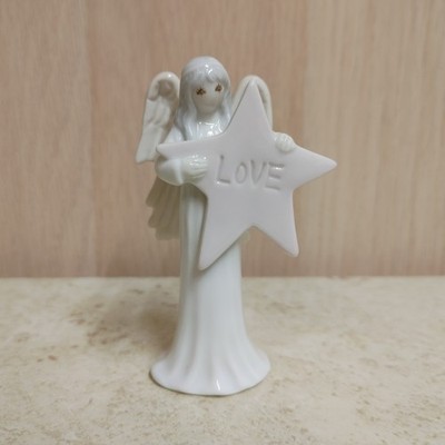 Flavia Weeden Porcelain White Angel Pink Star Christmas Ornament 3.75  Japan