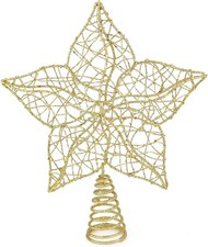 Glitter Star Christmas Tree Topper - Gold Flower Holiday Decorations 12"