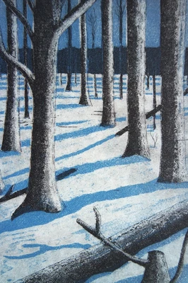 Aquatinta-Farbradierung „Winterwald“, Originaldruck signiert T. Ehmke 2025 - Bild 1 von 4