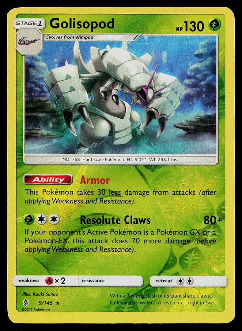 Pokemon Card Guardians Rising Golisopod 9/145 Reverse Holo Holo Rare