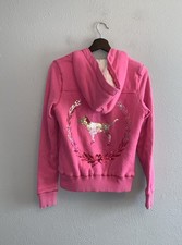 Vintage Victoria's Secret PINK Fur Lined Sherpa Zip Hooded Jacket Size XS Sequin