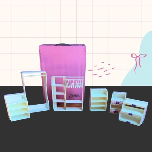 Vintage Barbie Snap N Play Quilted Closet Storage, 1992, Shelves, Hangers
