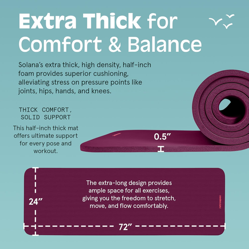 Solana Yoga Mat Thick 1/2In Non-Slip Workout Mat with Nylon Strap - 72X24In Exer - 第 3/7 張圖片
