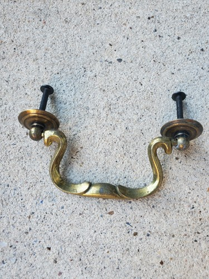 #ad Vintage Aged Brass Swan Neck Drawer Bail Pull Handle 3 7 8quot; Length $17.99