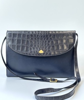 Vintage BALLY Schultertasche Sling Kroko-Prägung blau Leder
