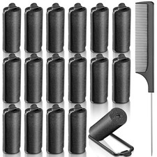 18 Pcs Satin Rollers for Black Hair Foam Sponge Rollers Black Satin Wrapped Hair