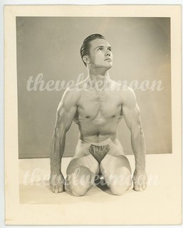 Nudo maschile vintage Bob Mizer Early AMG muscoloso inginocchiato gene Eberle in studio