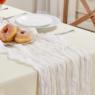 Mother s Day Cheesecloth Table Runner 10FT Long Easter Spring Boho 1 Pack White