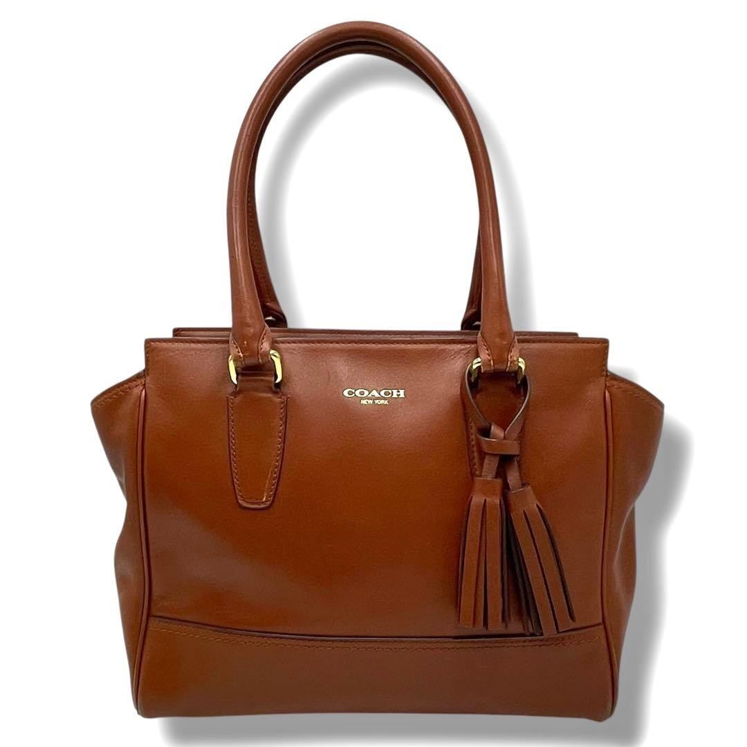 COACH Handbag Tote Leather Brown Charm Authentic Vintage 2way Shoulder Bag