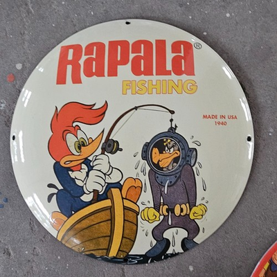 #ad #ad VINTAGE CONVEX RAPALA 1940 FISH US GASOLINE OIL GAS PUMP ENAMEL PORCELAIN SIGN $149.99