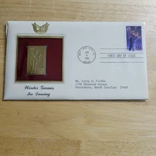 Winter Games Ice Dancing 22kt Gold Replica Stamp 1st Day w/card
